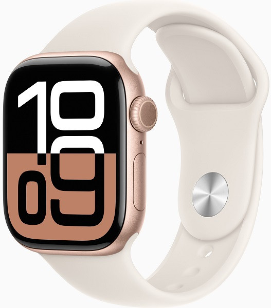 Apple Watch Series 10 GPS 42mm Rose Gold Aluminium Case with S/M Starlight Sport Band