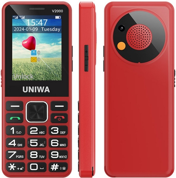 UNIWA V2000 Elder Mobile Phone Dual Sim 128MB Red (48MB RAM) - EU Plug