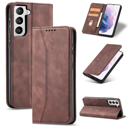 Etoren Eu Skin Feel Calfskin Texture Magnetic Dual Fold Horizontal Flip Leather Case With Holder Card Slots Wallet For Samsung Galaxy S21 Ultra Coffee Ofertas Online