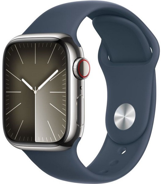 Apple Watch Series 9 GPS + Cellular 41mm Silver Stainless Steel Case with S/M Blue Sport Band